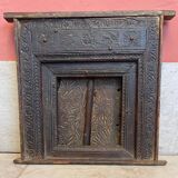 Ancienne fenêtre inde à décor sculpté de fleurs et rinceaux XIXe