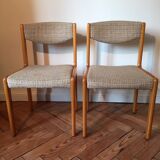 Lot of 4 chairs in beech and beige tweed fabric 60