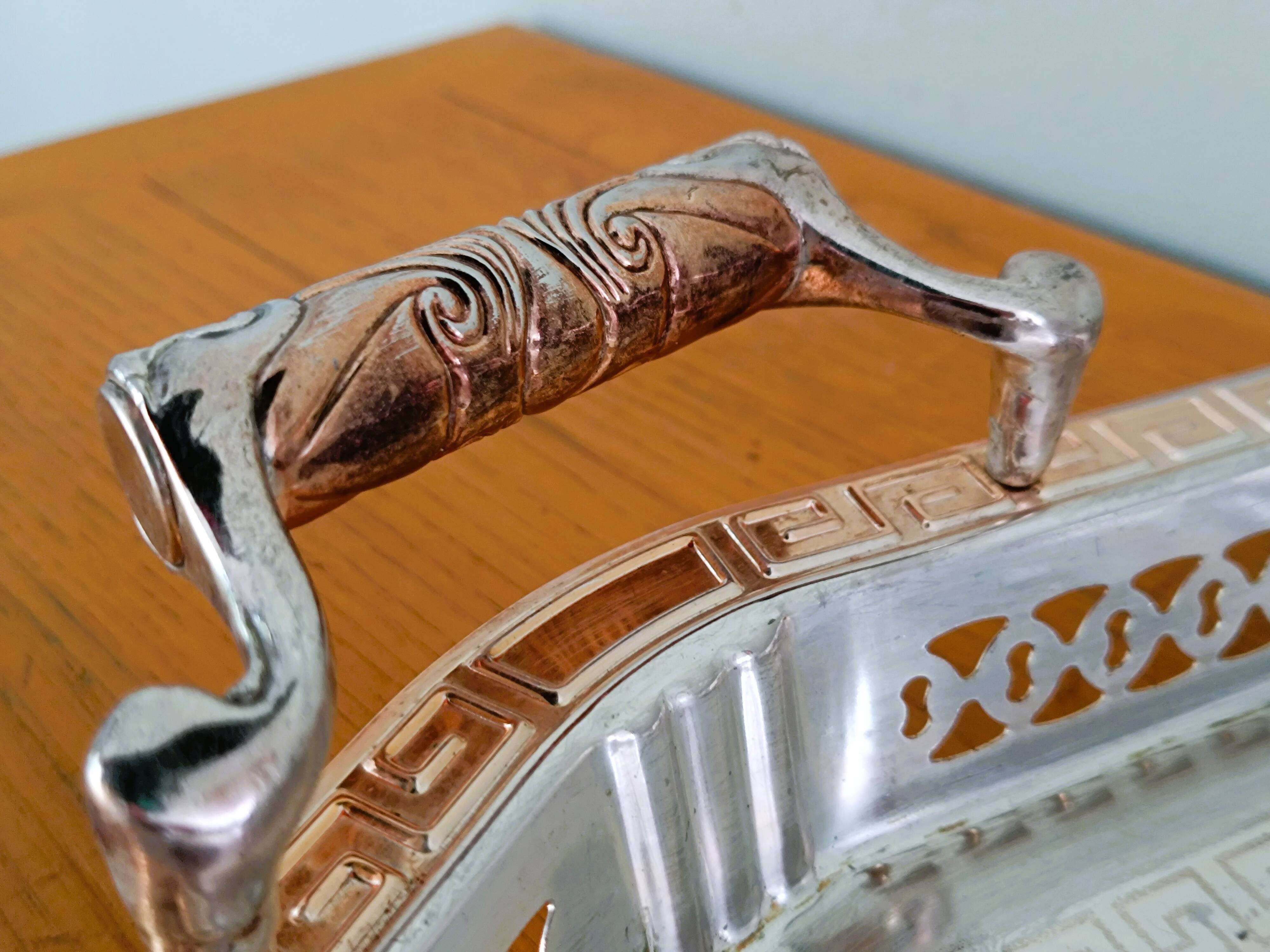 Antique silver-plated metal tray