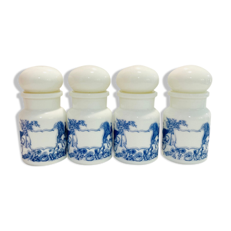 4 spice jars arcopal blue and white - kitchen- retro-vintage