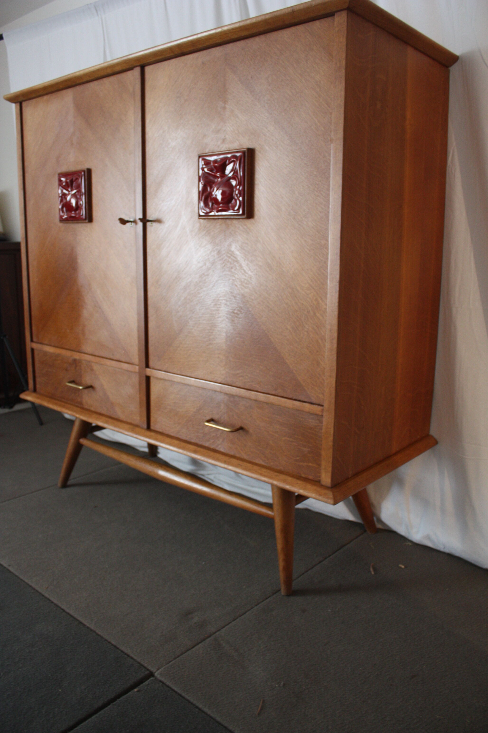 Vintage oak buffet and ceramic 1950