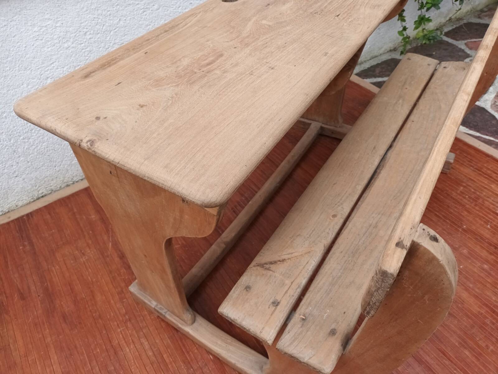 Double wooden school desk