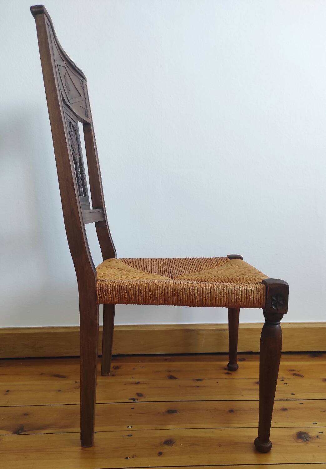 Armchair, low carved chair from the 19th century - decorated with wheat ears.