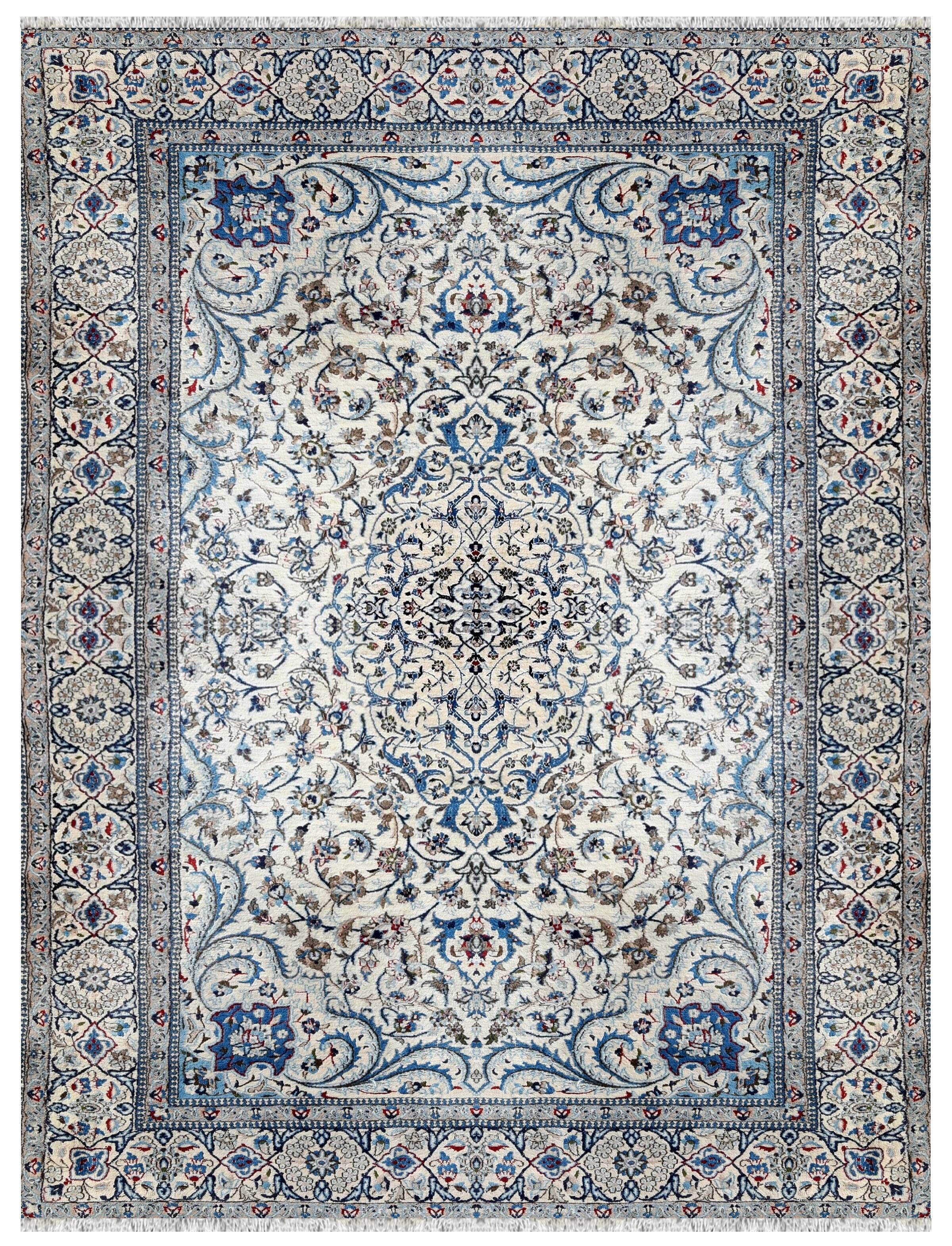 Persian Iran Nain Wool and Silk Oriental Rug: 3.10 X 2.08 Meters