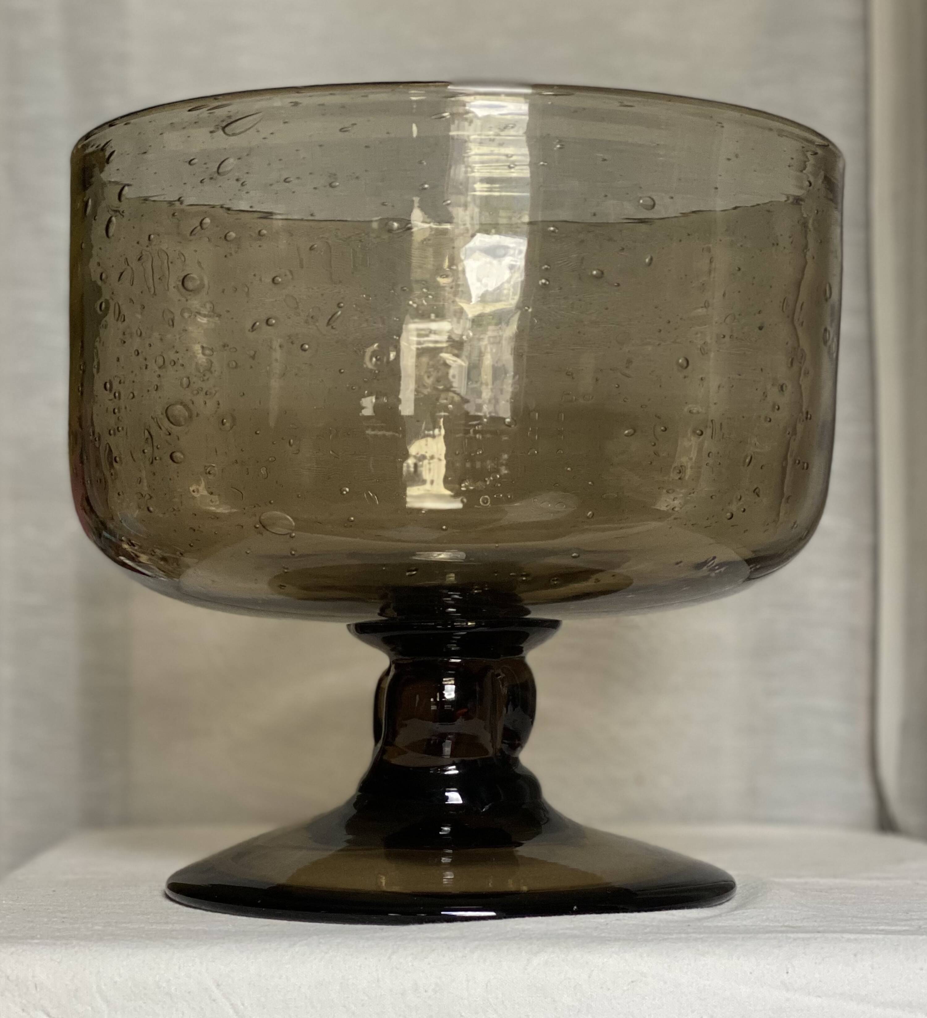 Large vintage 1960s smoked bubble glass bowl from Biot.