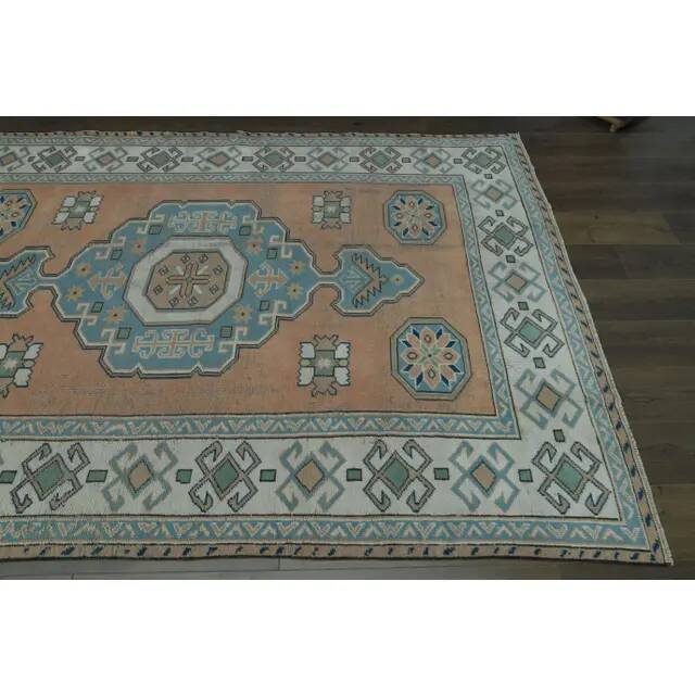 1970s Vintage Turkish Oushak Handmade Wool Cotton Orange  Area Rug 190x275