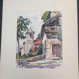 André Duculty (1912-1990) Watercolor on paper "Santa Caterina Del Sasso, Lake Maggiore, Italy" Signed