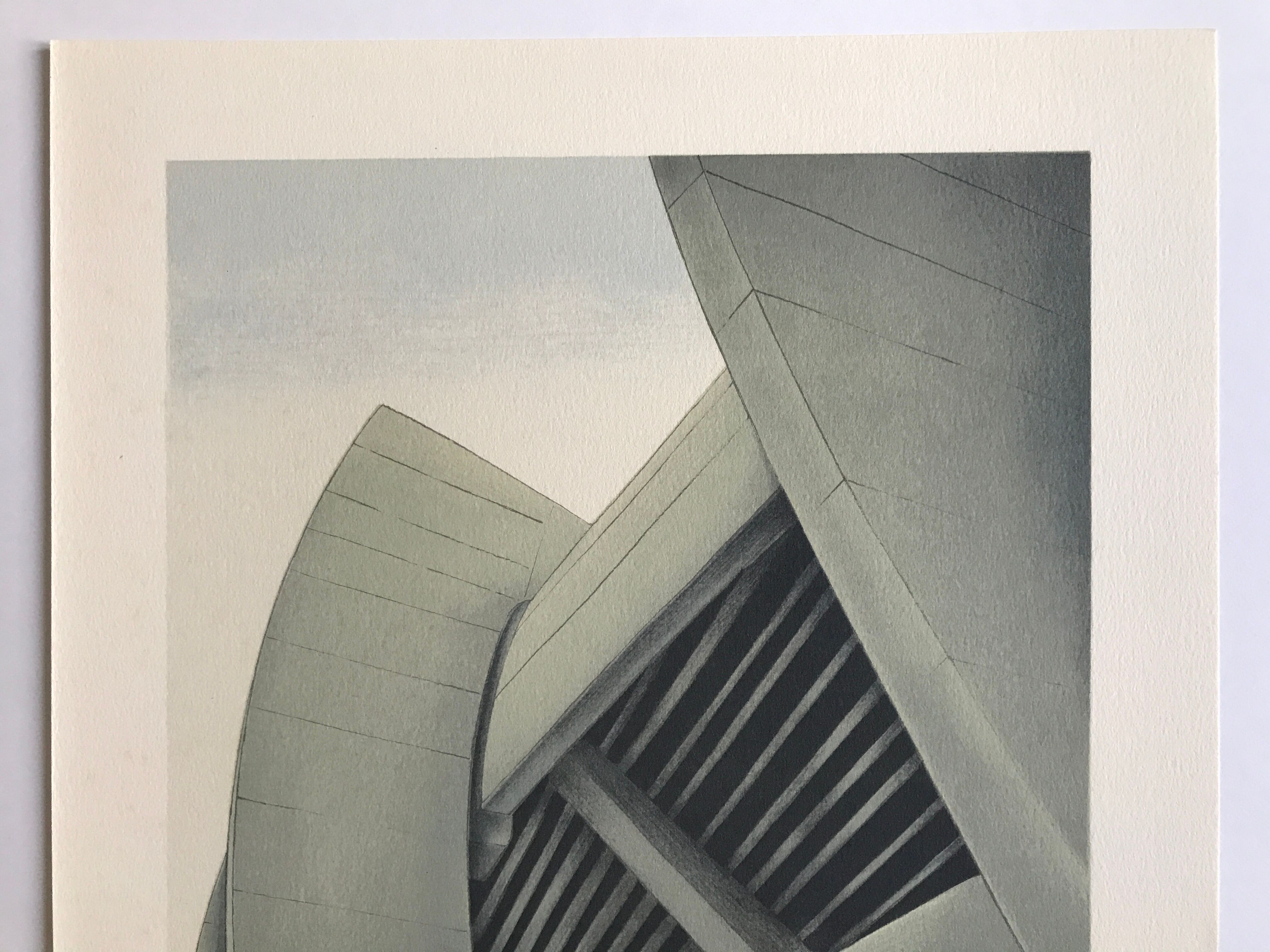 Original lithograph by Alain LE FOLL, Stade en encorbellement, 1978
