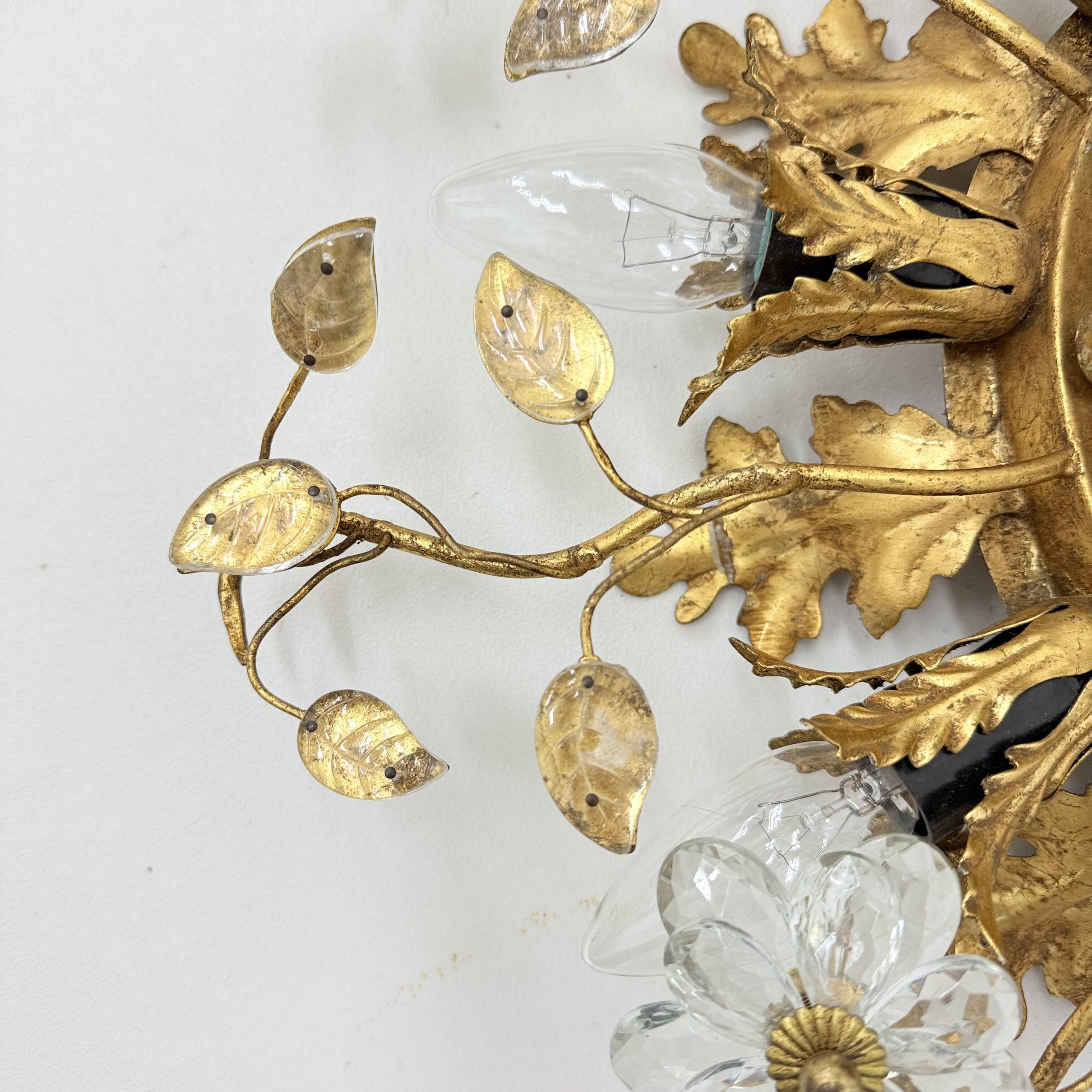 Gold-Plated Metal & Murano Crystal Flowers Flush Mount from Banci Firenze