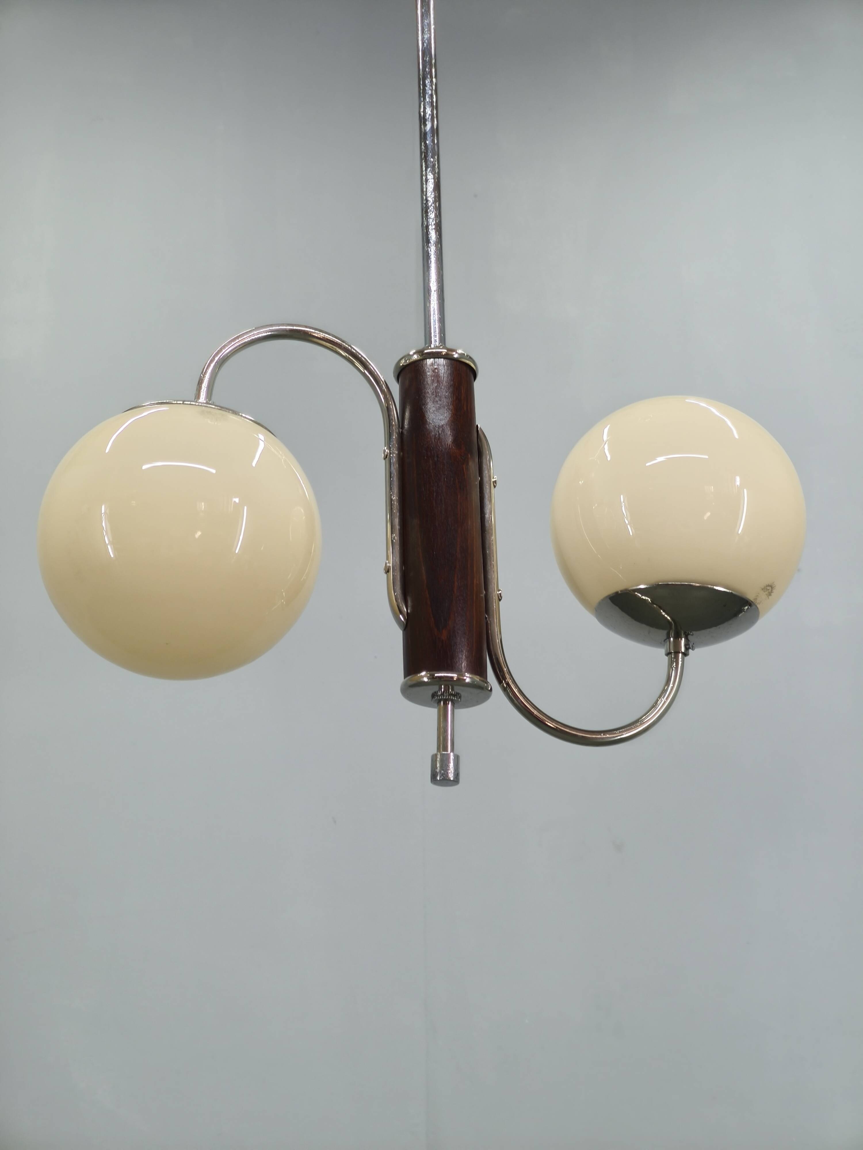 Czech Art Deco Chrome and Glass Chandelier, 1930s