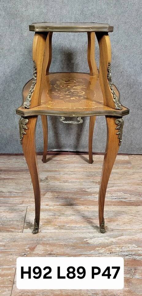 Double-top tea table in marquetry from the Napoleon III period