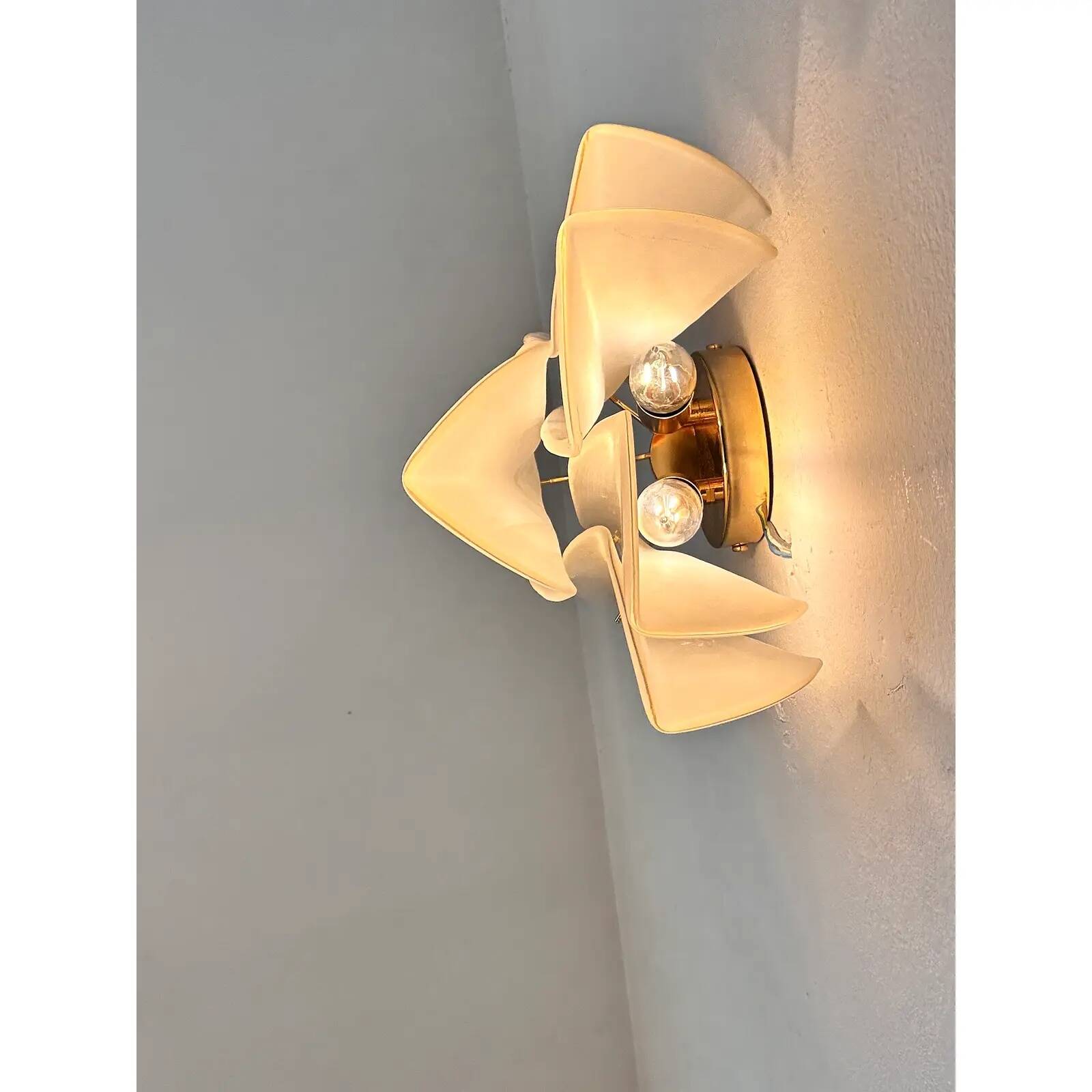 Pair of Contemporary Modern Sanded Champagne “Rondini” Murano Wall Sconces