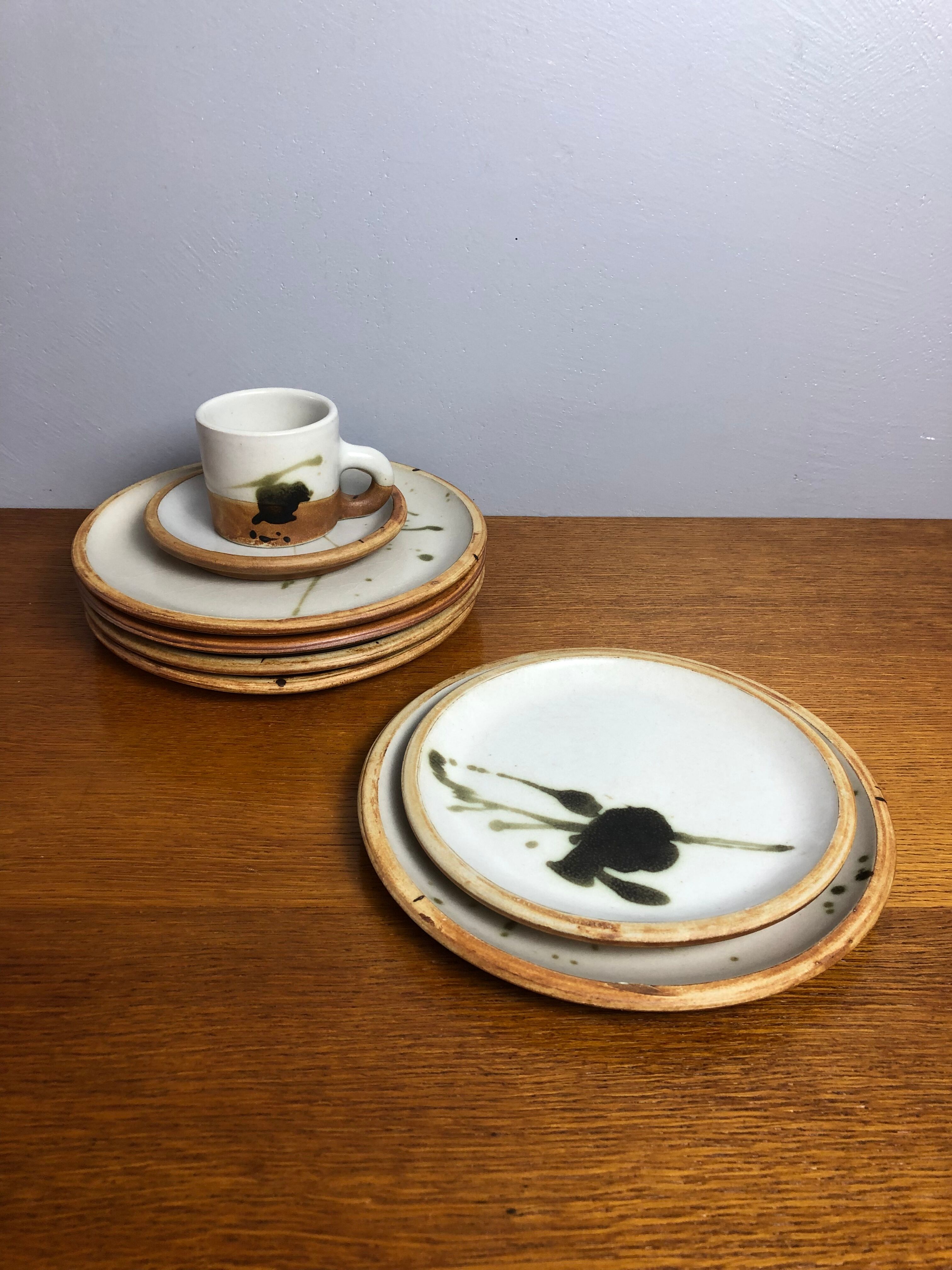 5 flat ceramic plates, La Colombe pottery
