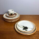 5 flat ceramic plates, La Colombe pottery