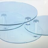 Table basse trois plateaux pivotants en verre