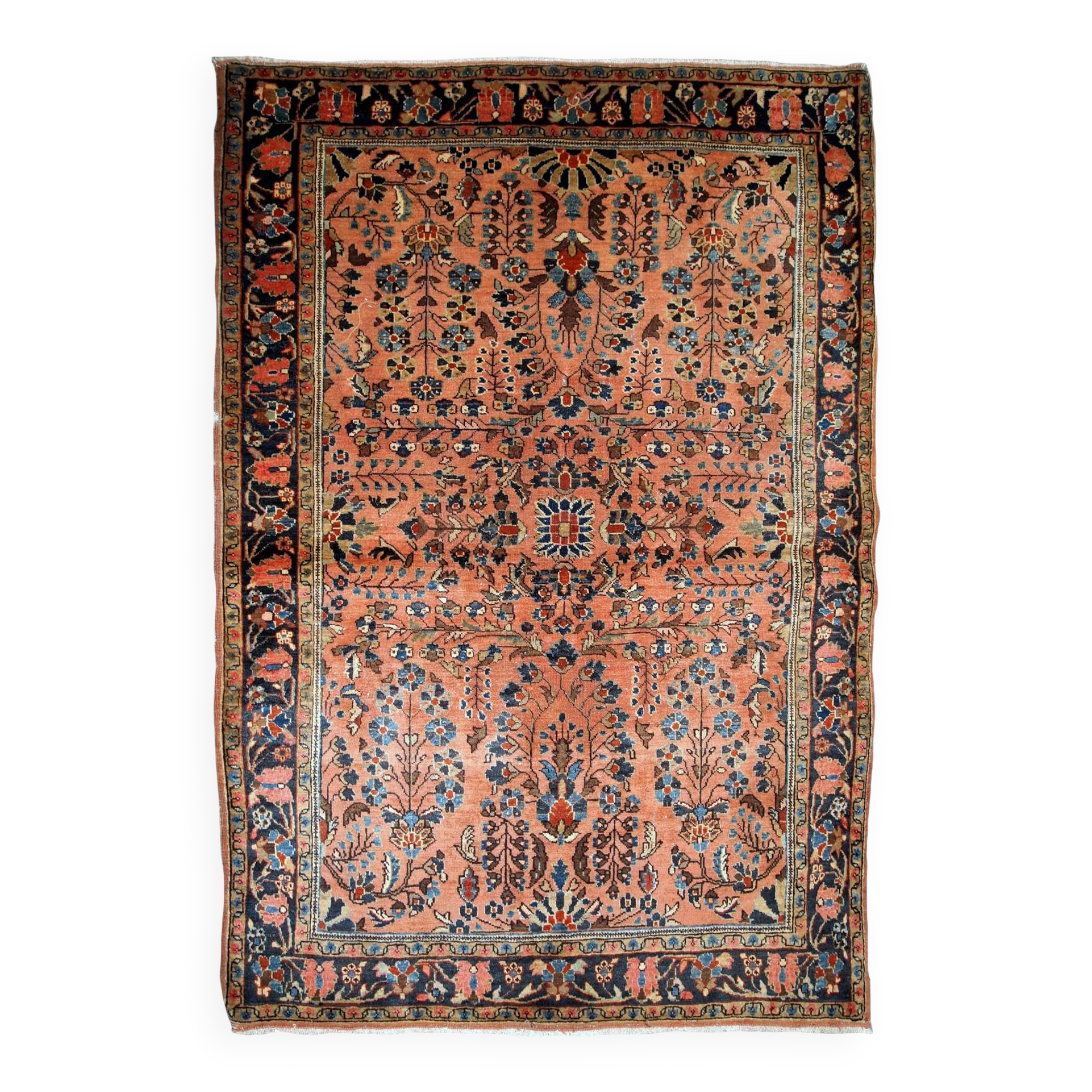 Handmade antique Persian Sarouk rug 3.1' x 5.2' (94cm x 158cm) 1920s