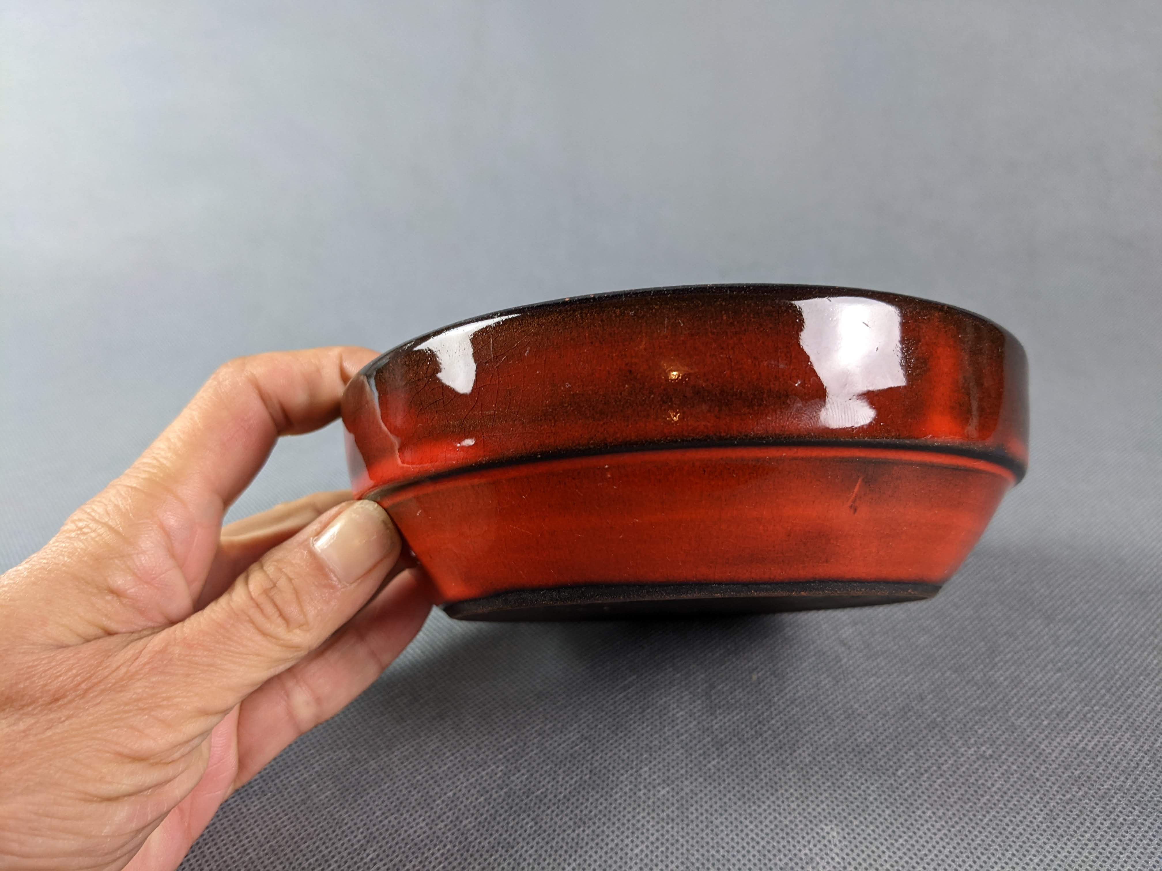 Gérard Hofmann Vallauris, manganese red cup, signed, 50s