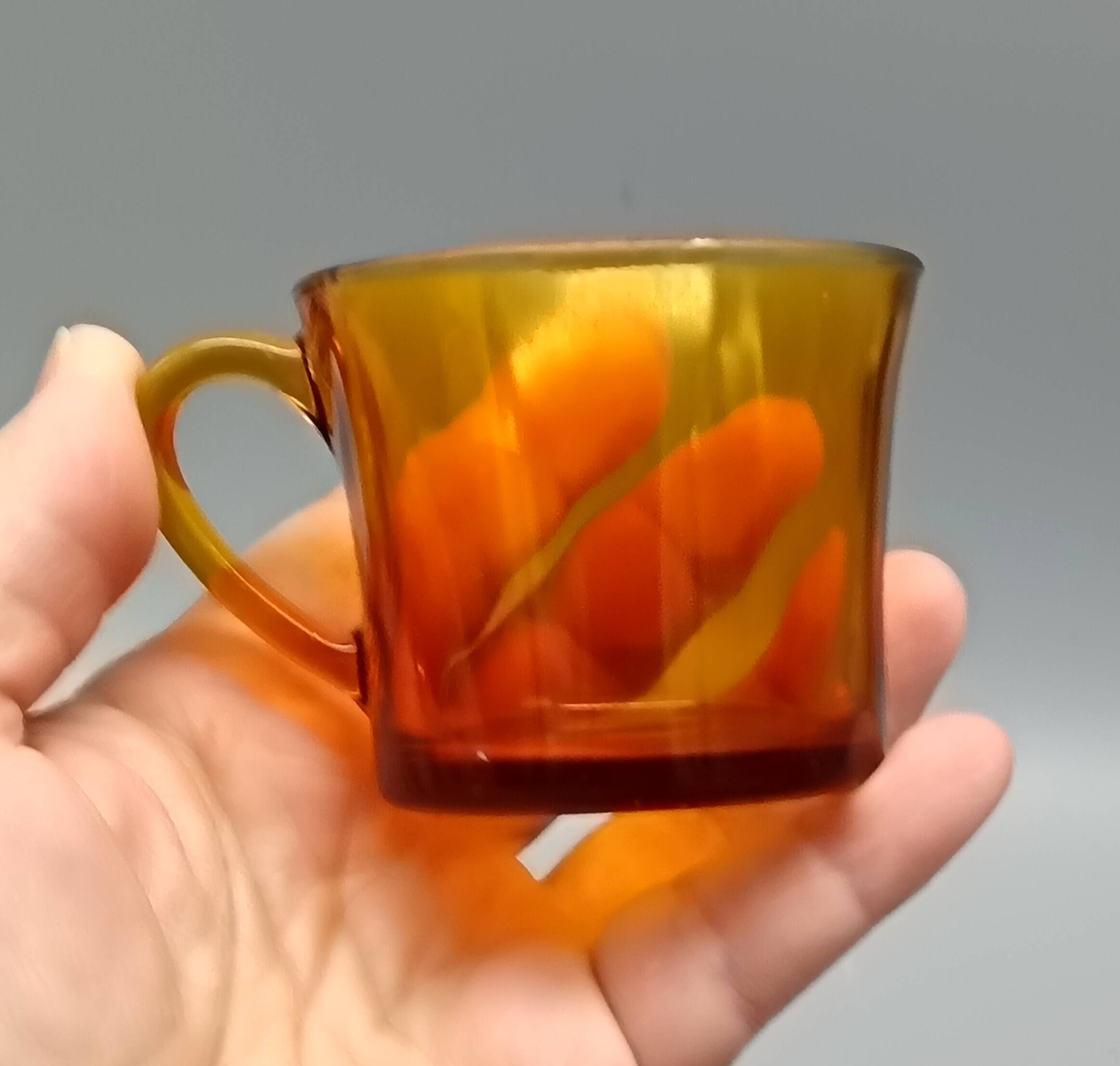 6 DURALEX CUPS with SAUCERS amber color France vintage