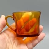 6 DURALEX CUPS with SAUCERS amber color France vintage