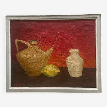 Lemon still life painting from the 1950s