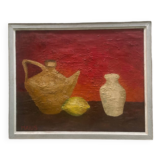 Tableau nature morte au citron années 50