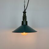 Industrial petrol enamel military pendant lamp with cast aluminium top, 1960s