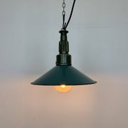 Industrial petrol enamel military pendant lamp with cast aluminium top, 1960s