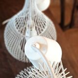 Pair of white metal pendant lights