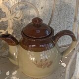 Two-tone stoneware teapot vintage floral pattern
