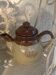 Two-tone stoneware teapot vintage floral pattern