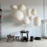 Suspension in rattan and natural japanese linen in the shape of a drop