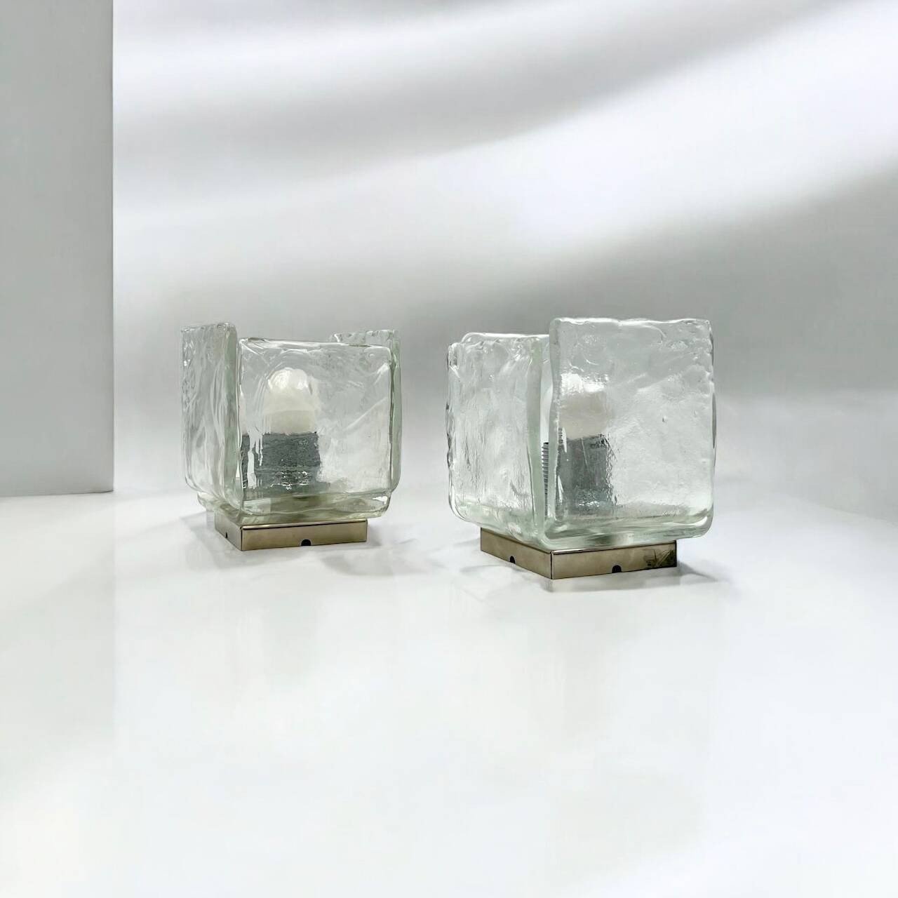 Vintage 70s Handmade Murano Ice Glass Wall or Ceiling Lamps by Toso