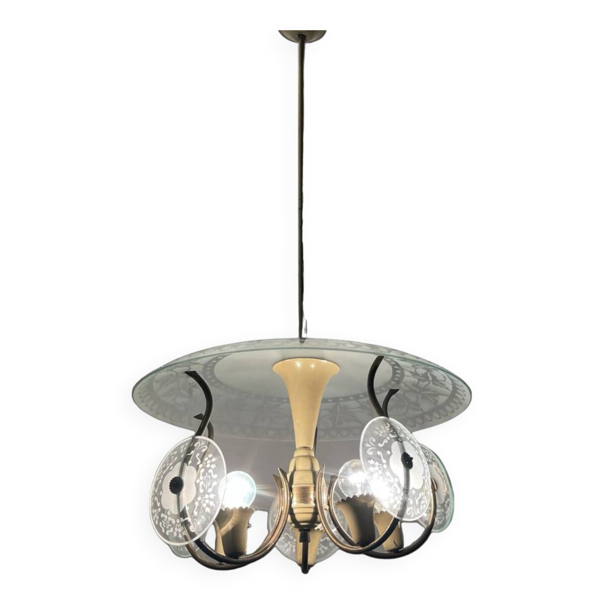 1950’s Etched Glass Light Pendant by Pietro Chiesa