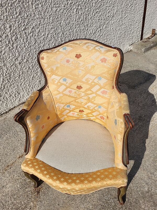 Fauteuil bergere Louis XV peint avec coussin amovible