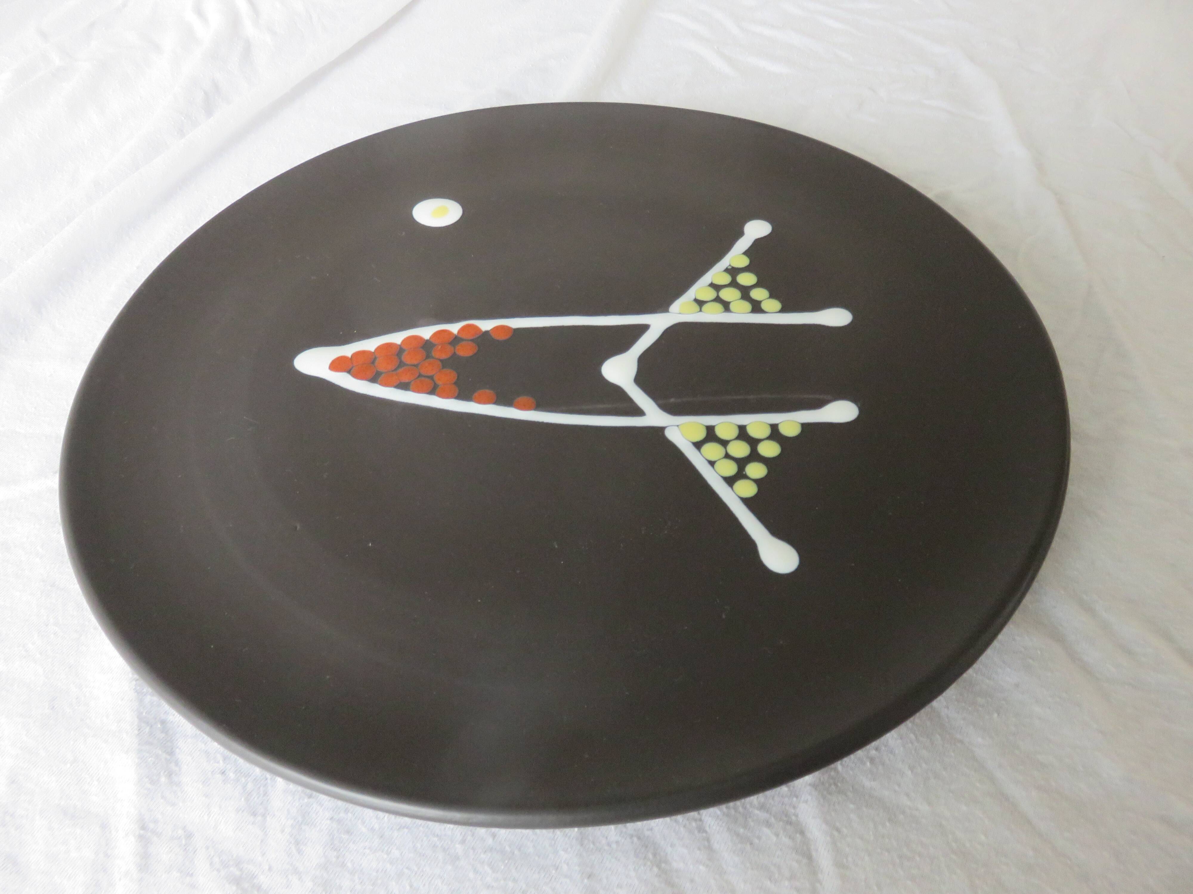 André Baud, Vallauris, large ceramic dish, glazed earthenware, 1950-1960