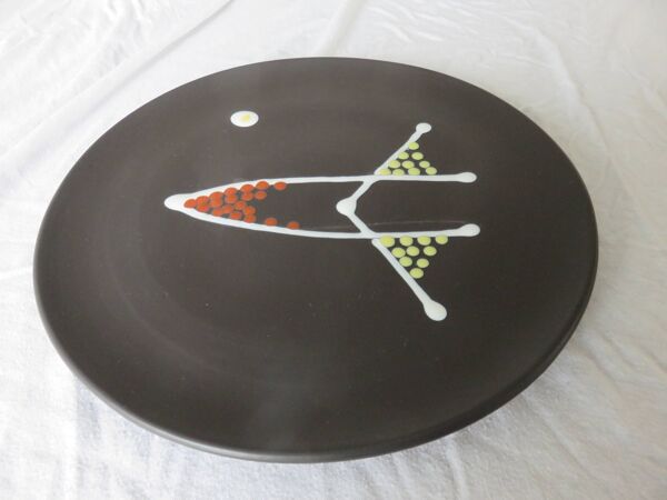 André Baud, Vallauris, grand plat en céramique, faïence émaillée, 1950 1960