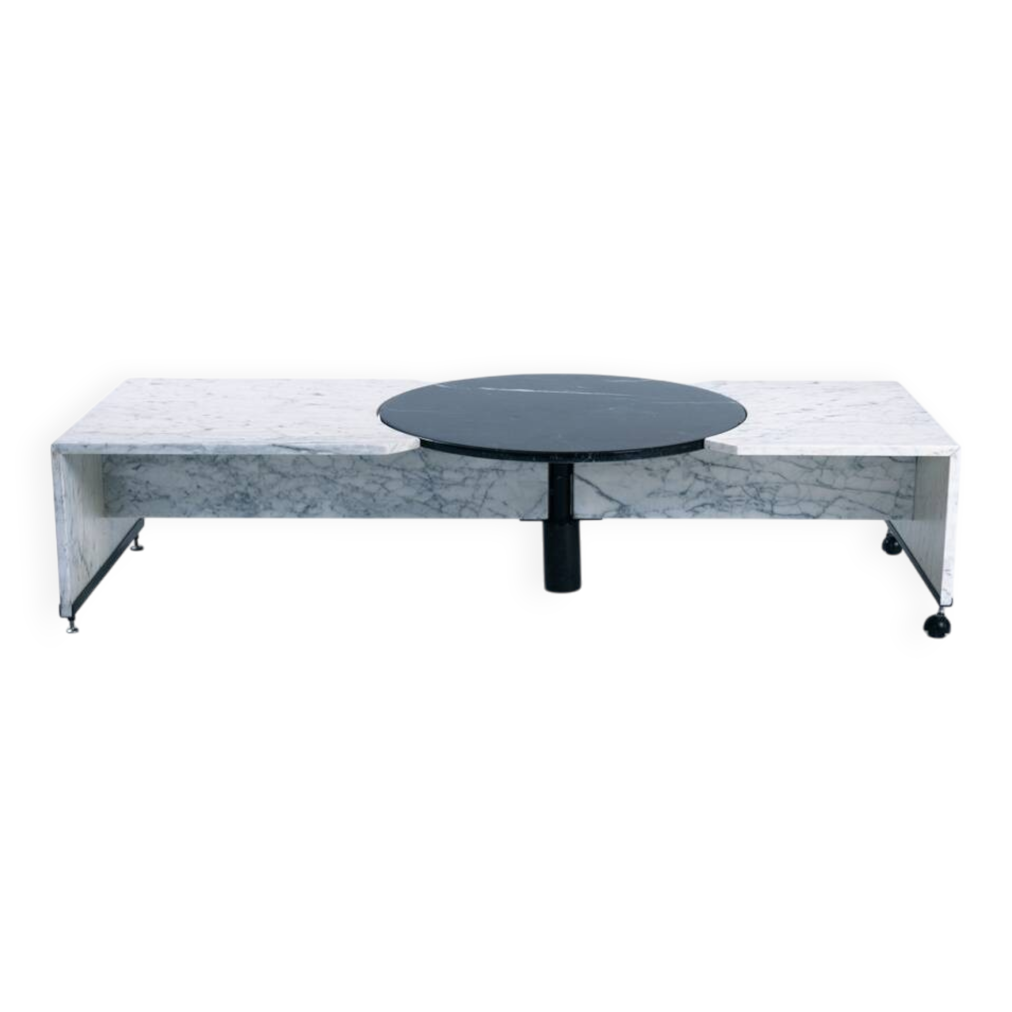 Table basse réglable en marbre noir et blanc italien, années 1980