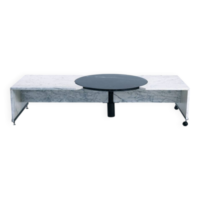 Table basse réglable en marbre noir et blanc italien, années 1980