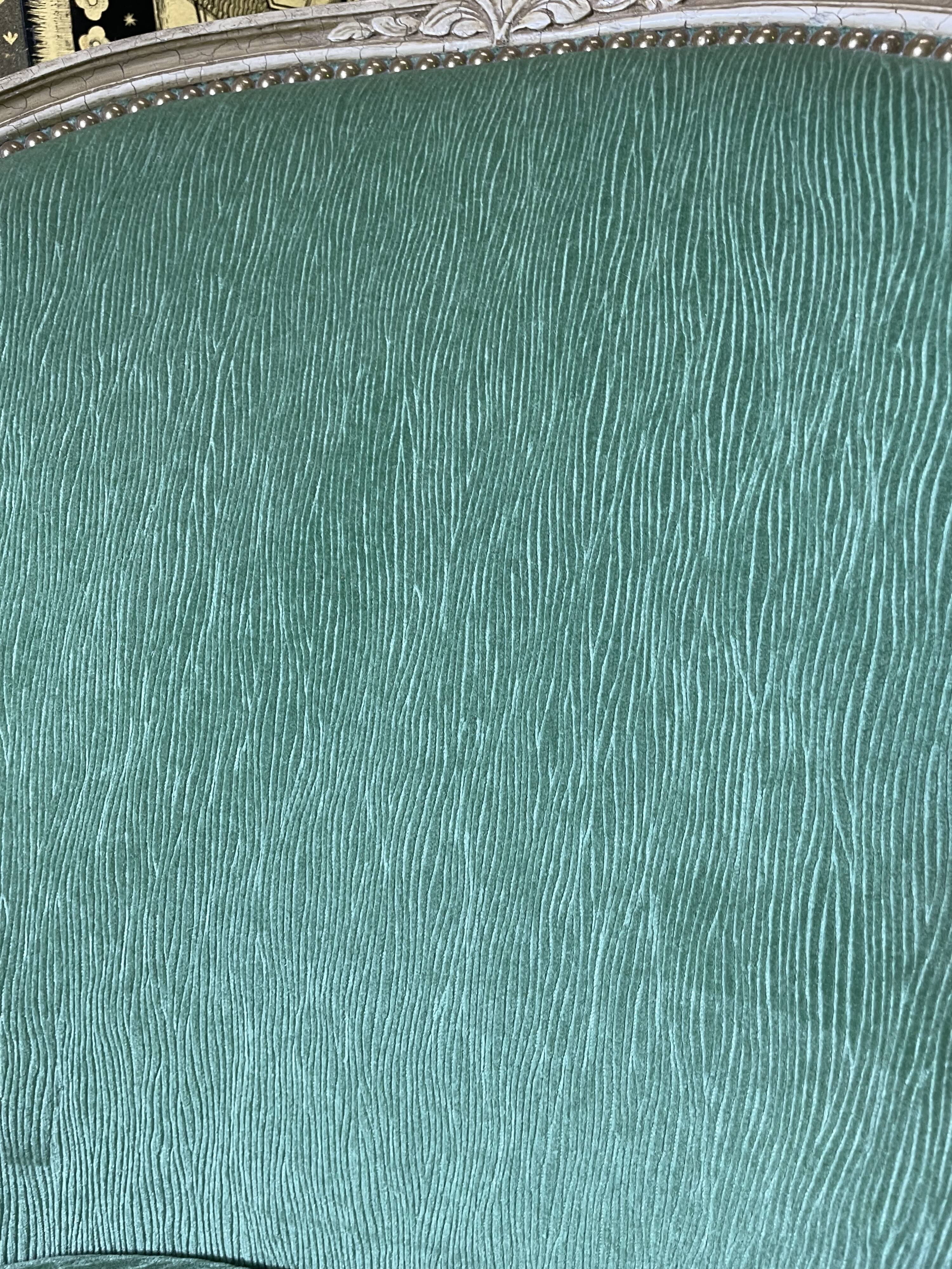 Pair of green Louis XV style bergères armchairs