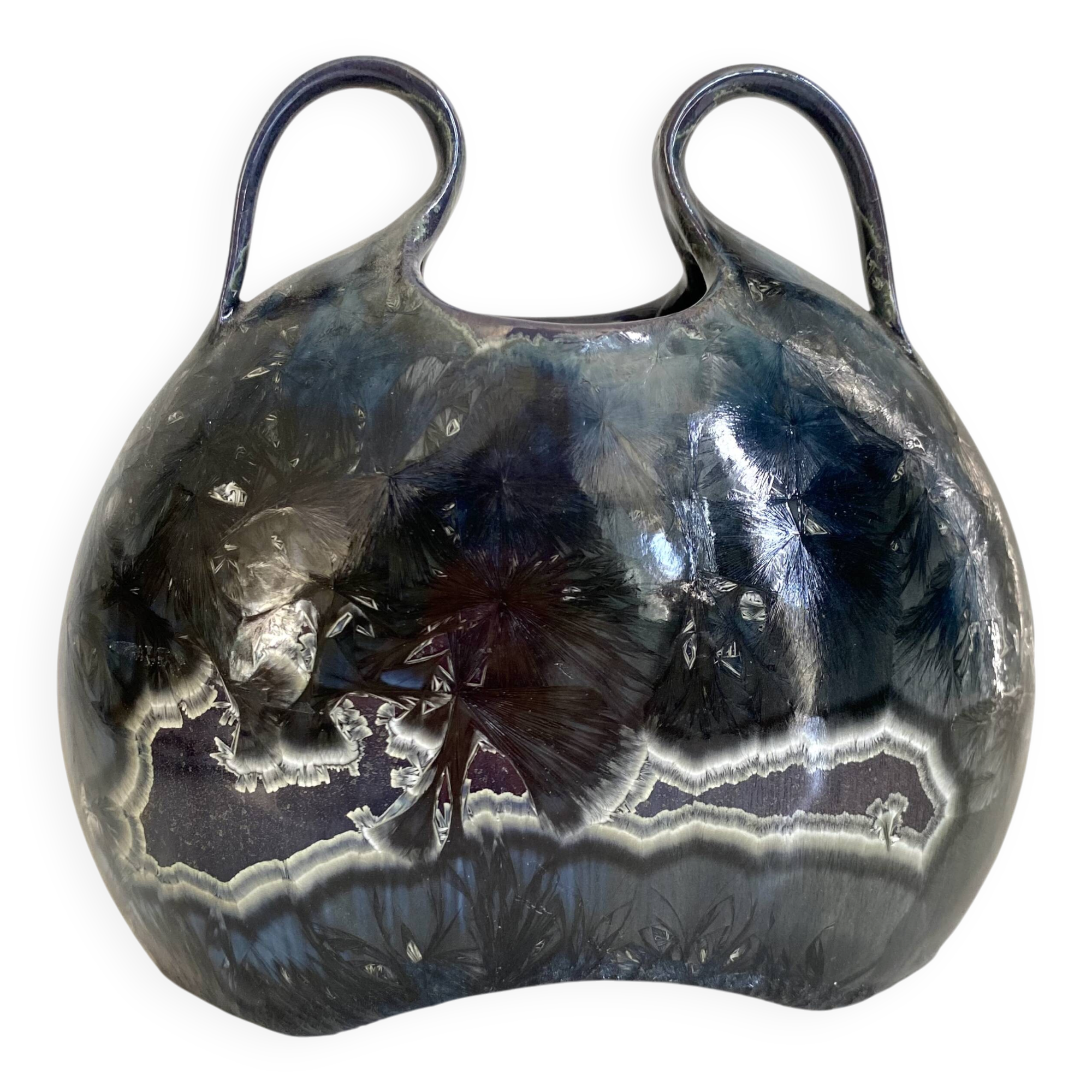 Iridescent ceramic vase with handles