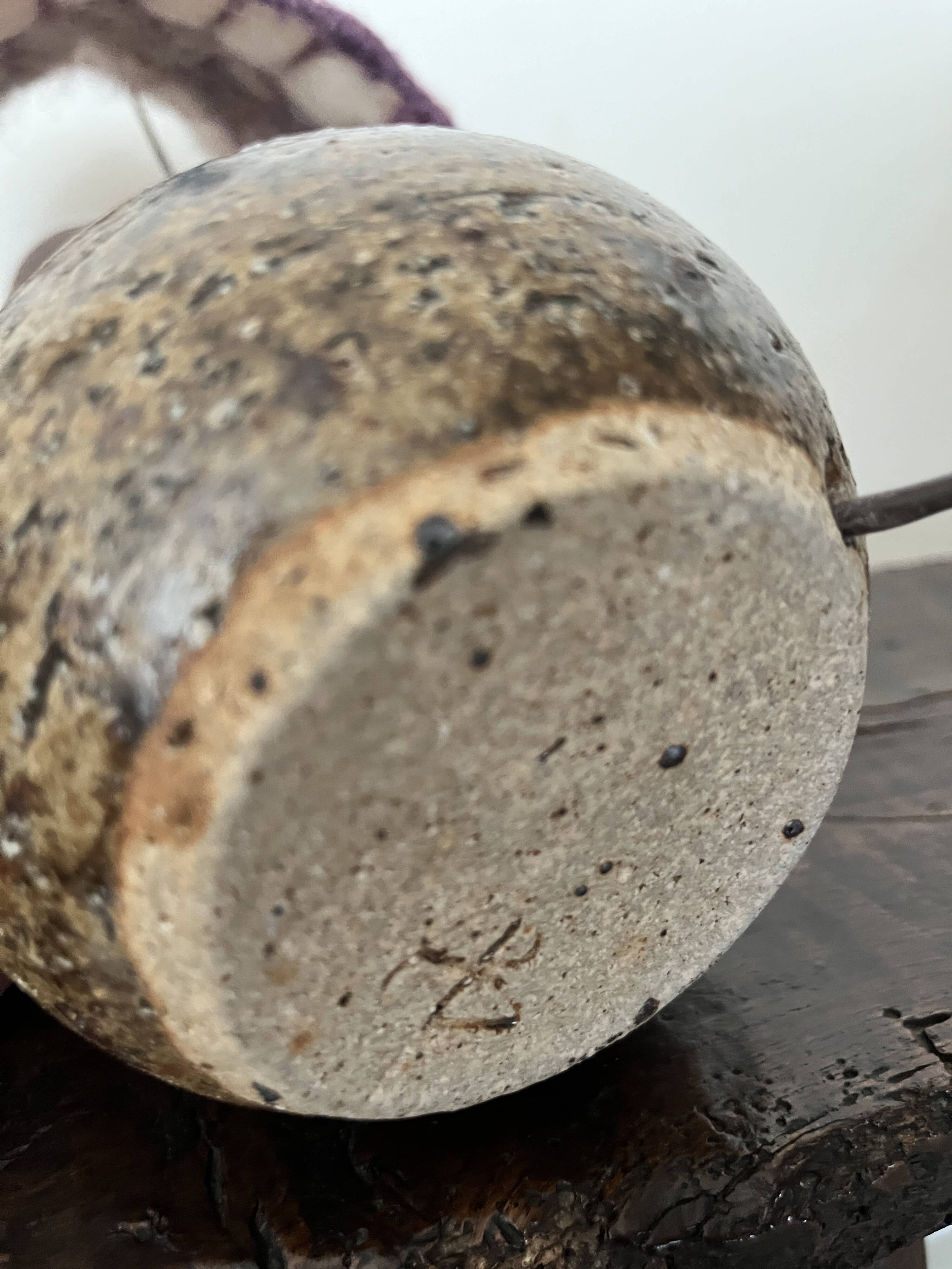 vintage lamp in pyrite sandstone and wool lampshade, La borne 1970