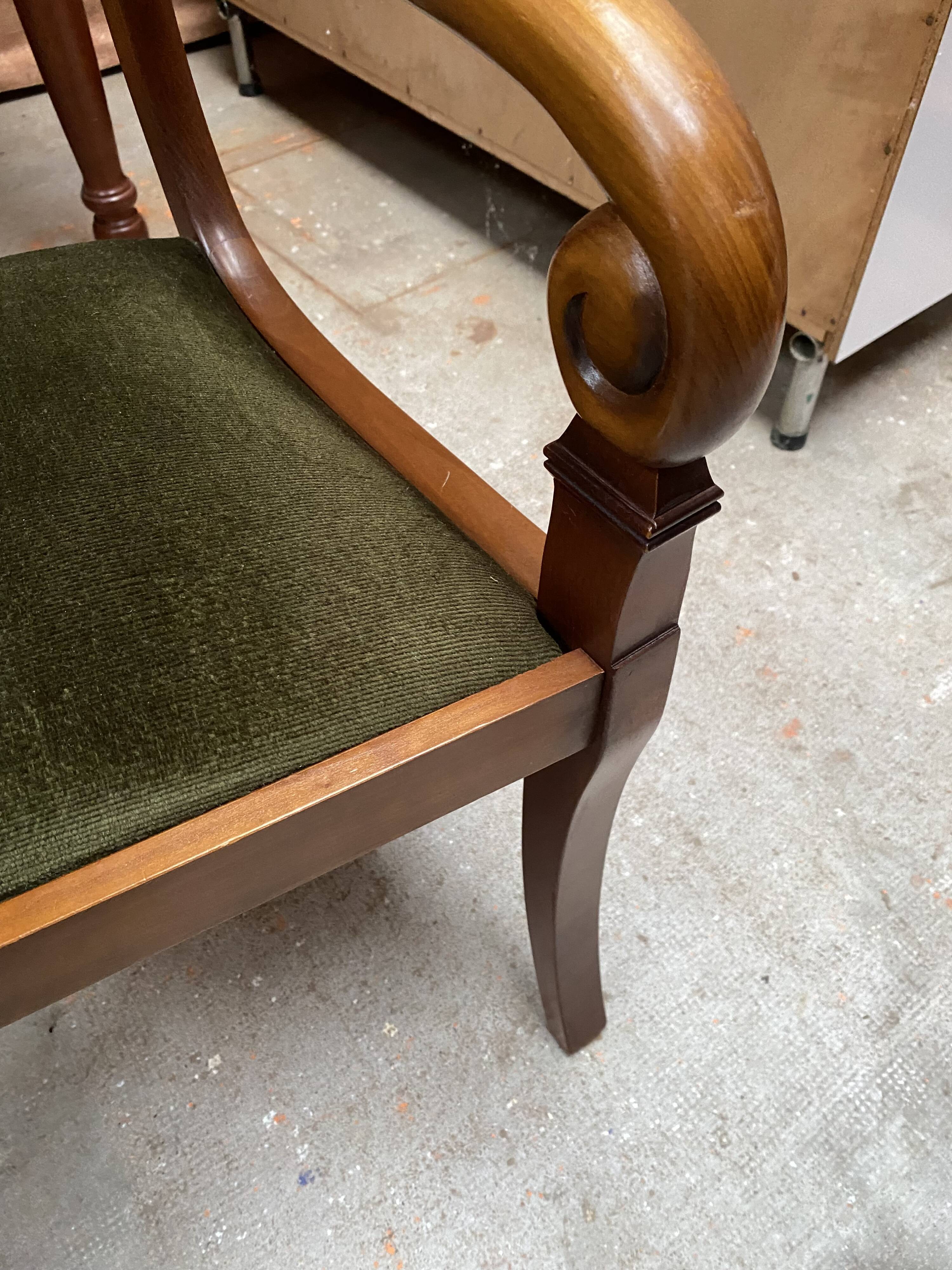 Wood and green velvet office chair