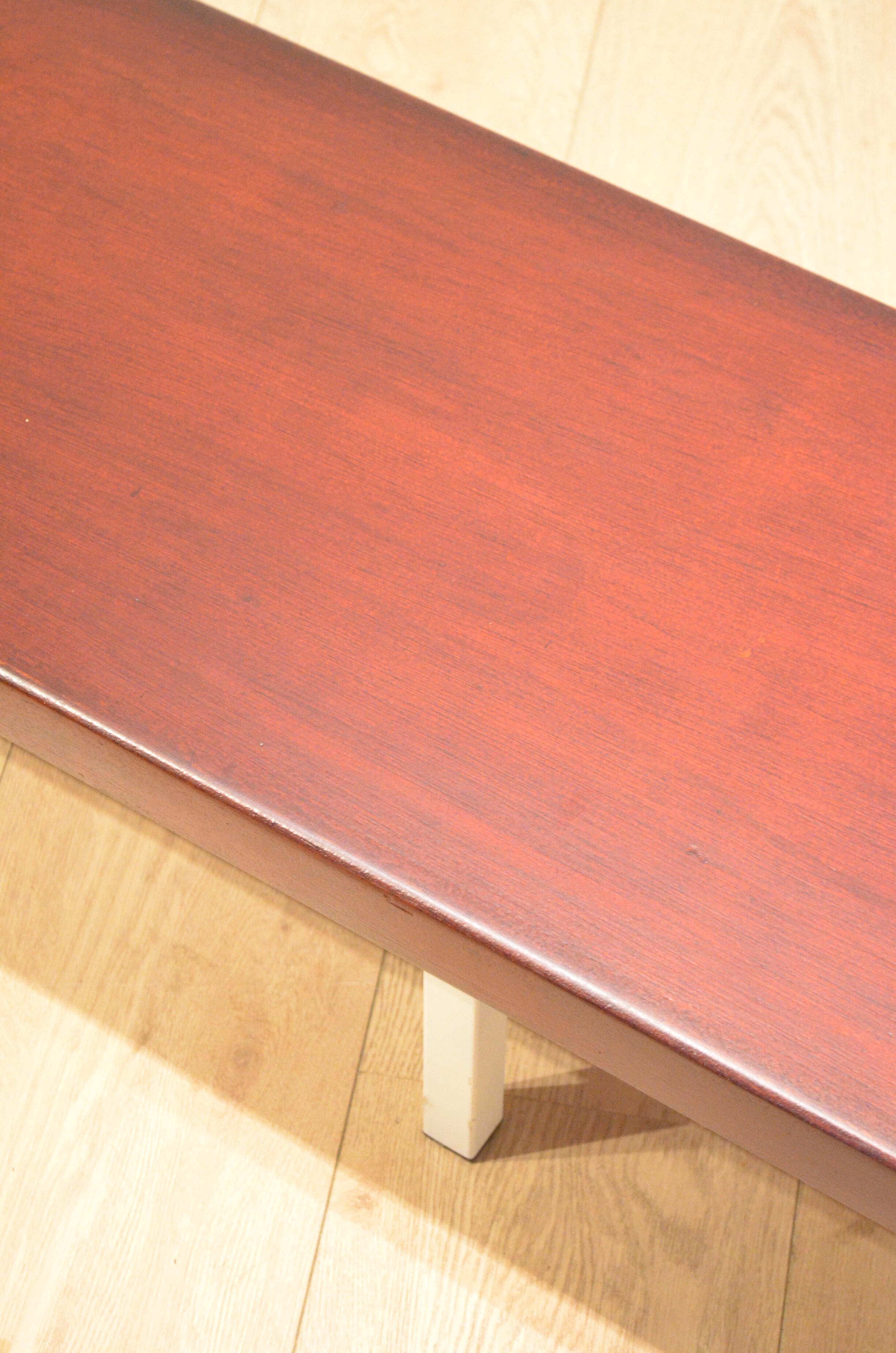 1960's industrial design: big bench mahogany and metal 1.9 m