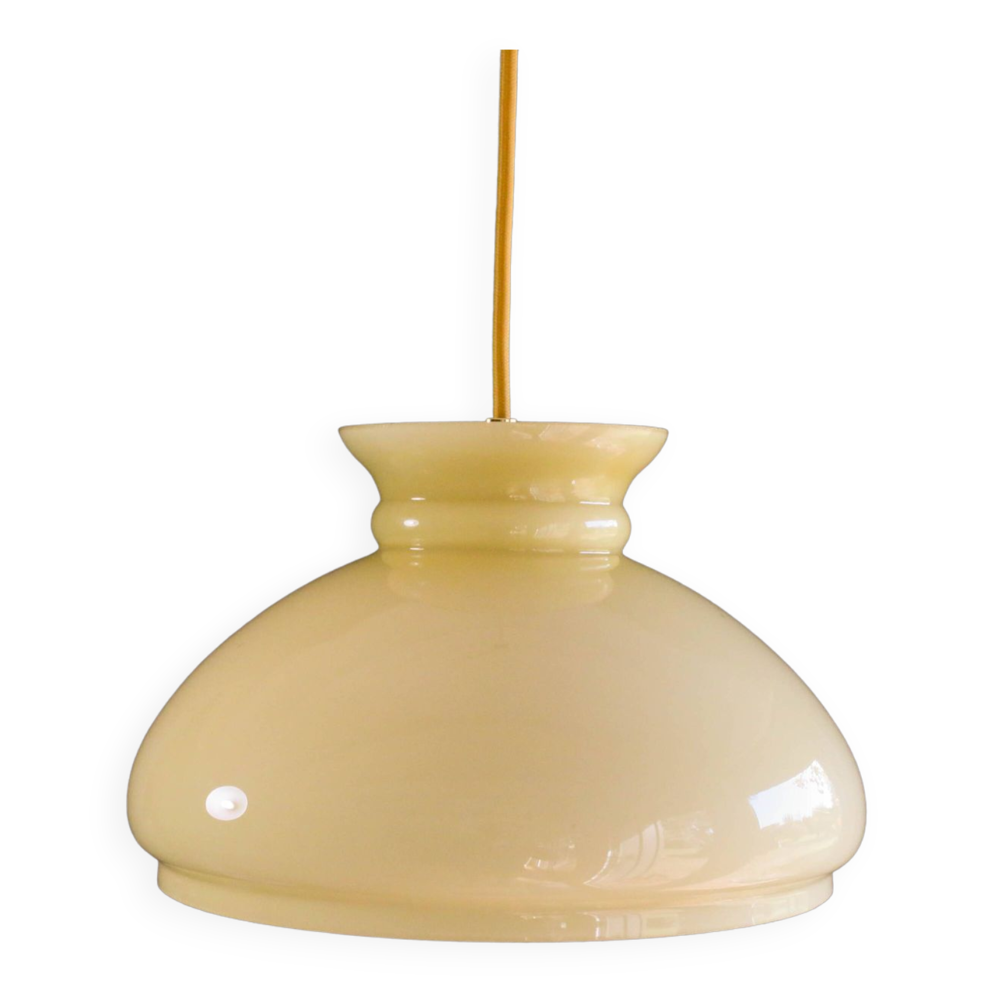 Old pendant light in pale young glass - mounted with cable and new socket