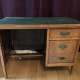Bureau d’écolier en bois et cuir