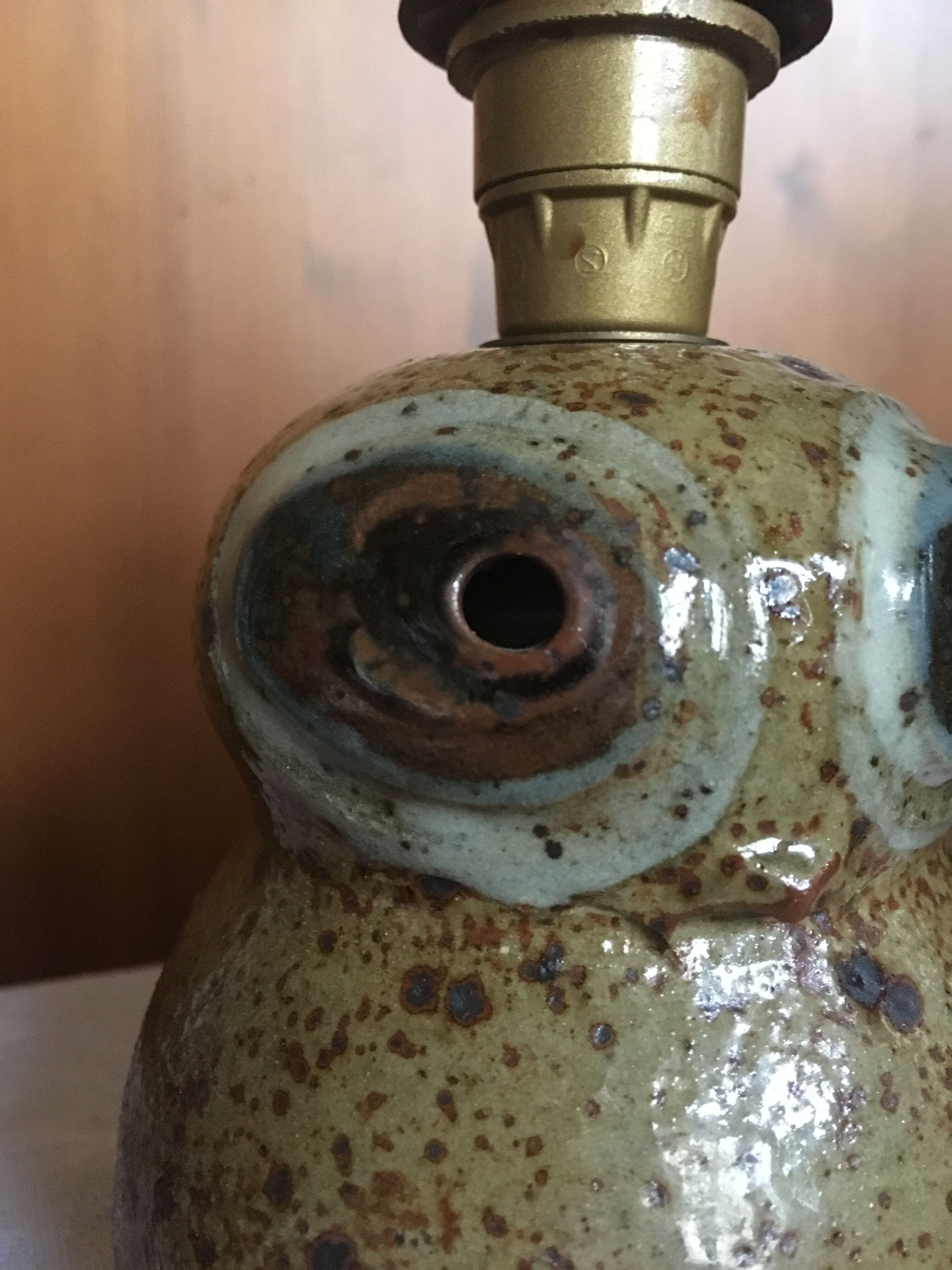 Pyrity sandstone owl lamp signed Guy Baudat