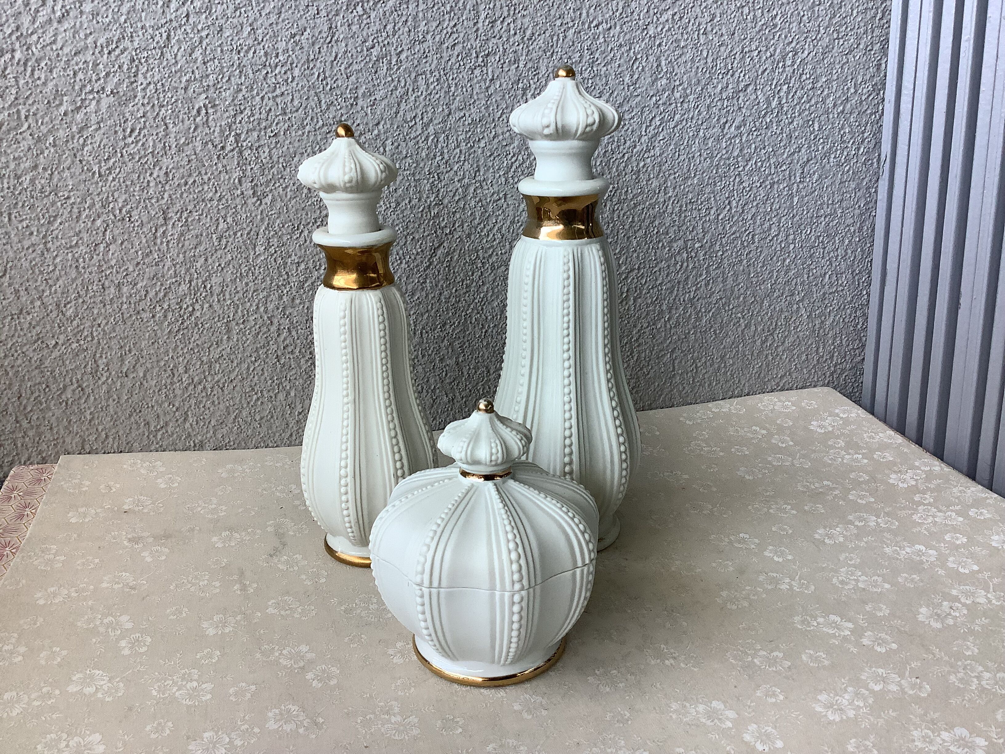 3 porcelain biscuit bottles from La Couleuvre art deco