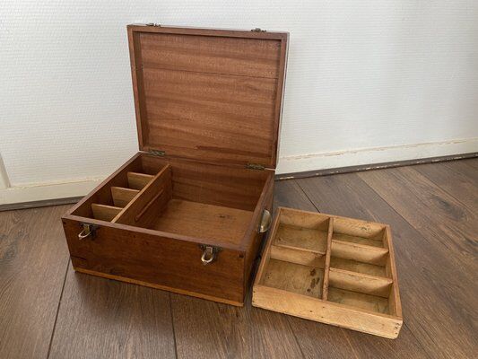 Boîte de rangement vintage en bois 1900s