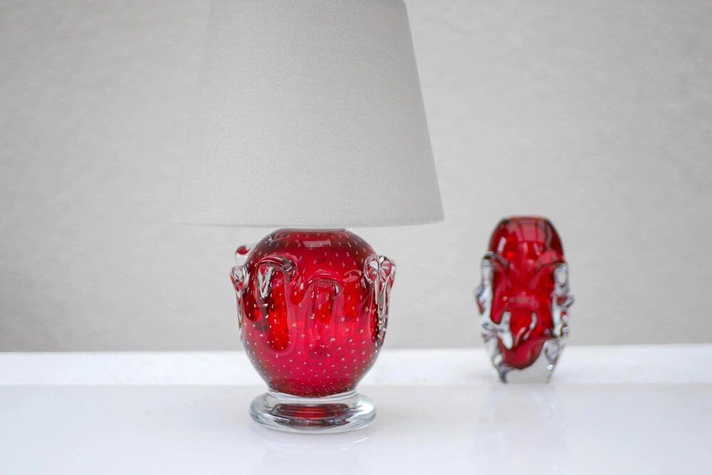 Red crystal glass lamp by Börne Augustsson for Åseda