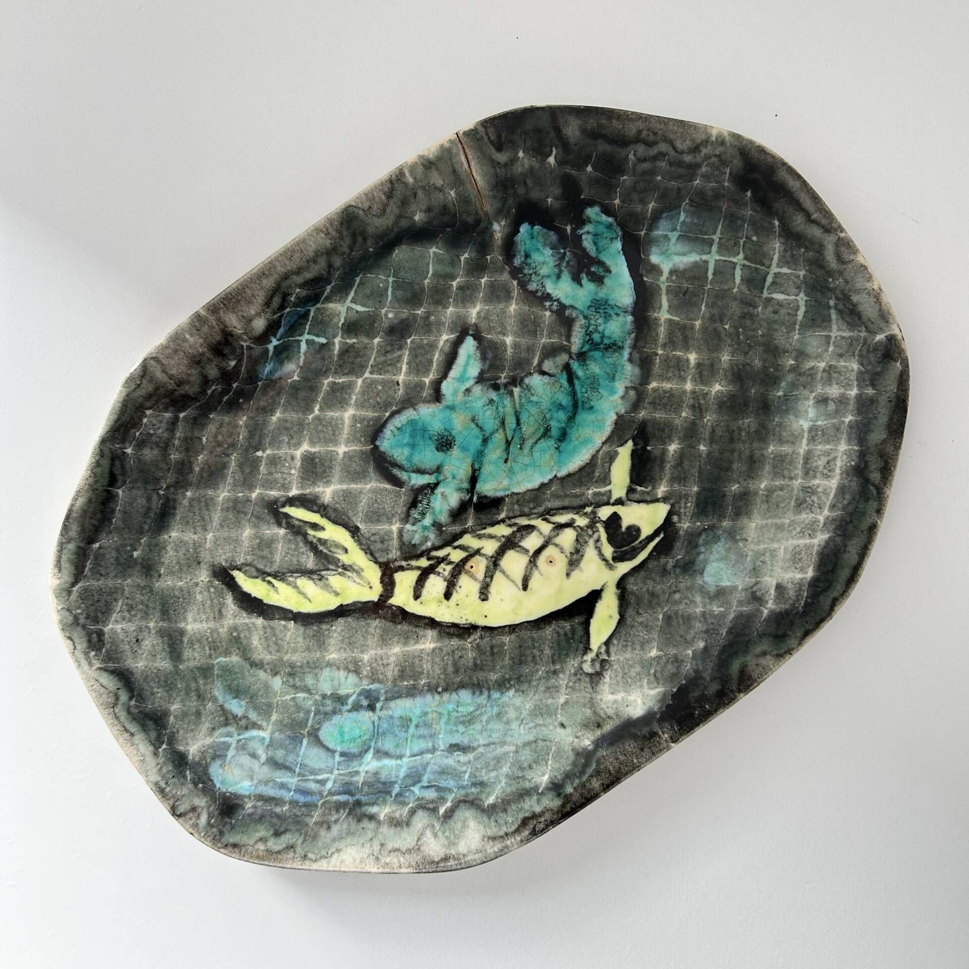 Decorative fish plate signed